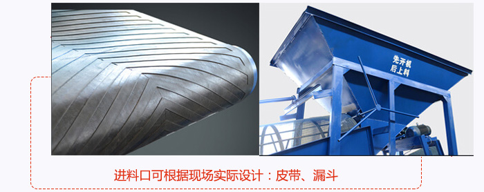 进料口可根据现场实际设计：皮带式，漏斗式