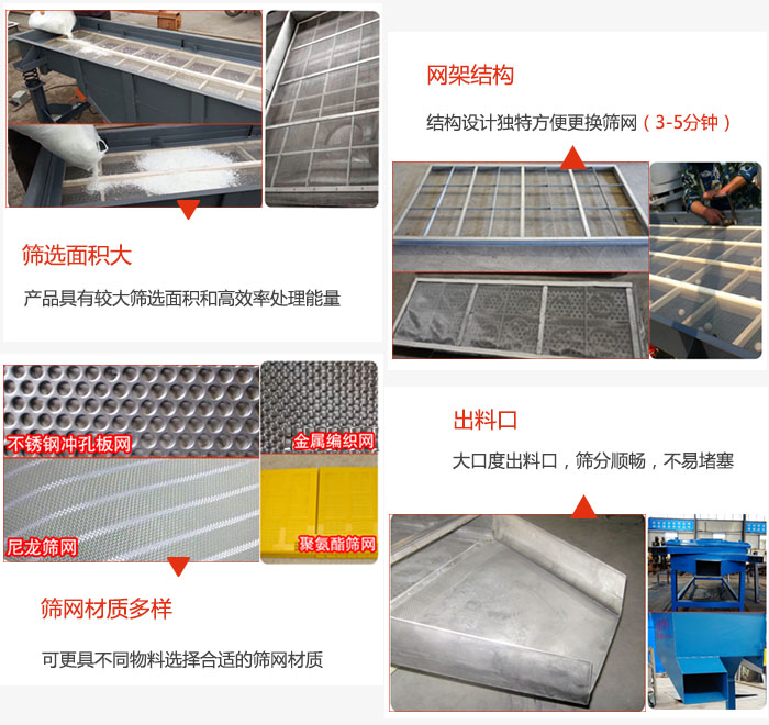 多层直线妖精动漫官网筛选面积大，网架结构方便筛网更换，筛网可选：不锈钢冲孔板，金属编织，尼龙筛网，聚氨酯筛网等。