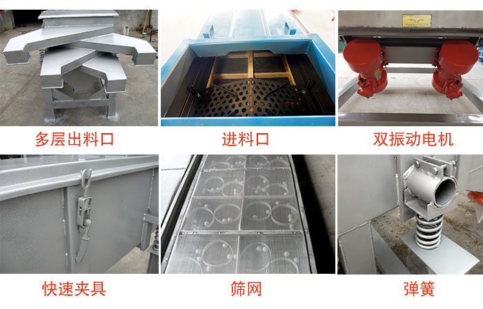 多层直线妖精动漫官网出料口，筛网，弹簧，快速夹具，振动电机等
