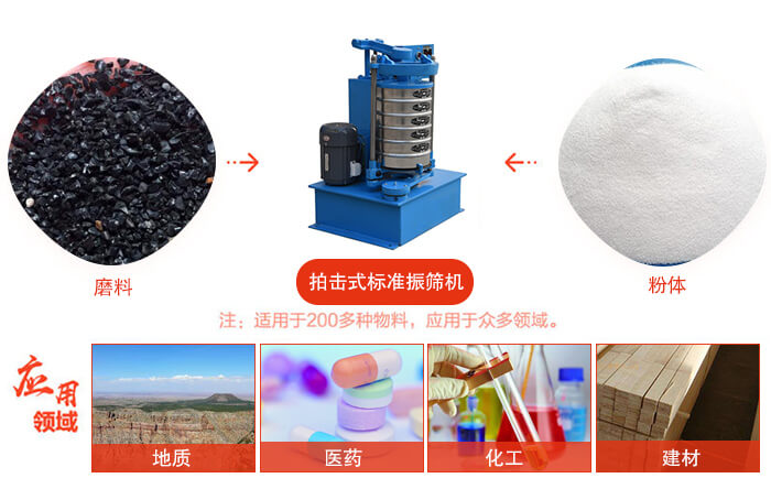 拍击筛适用于多种物料颗粒状，粉状，不规则物料的筛分。